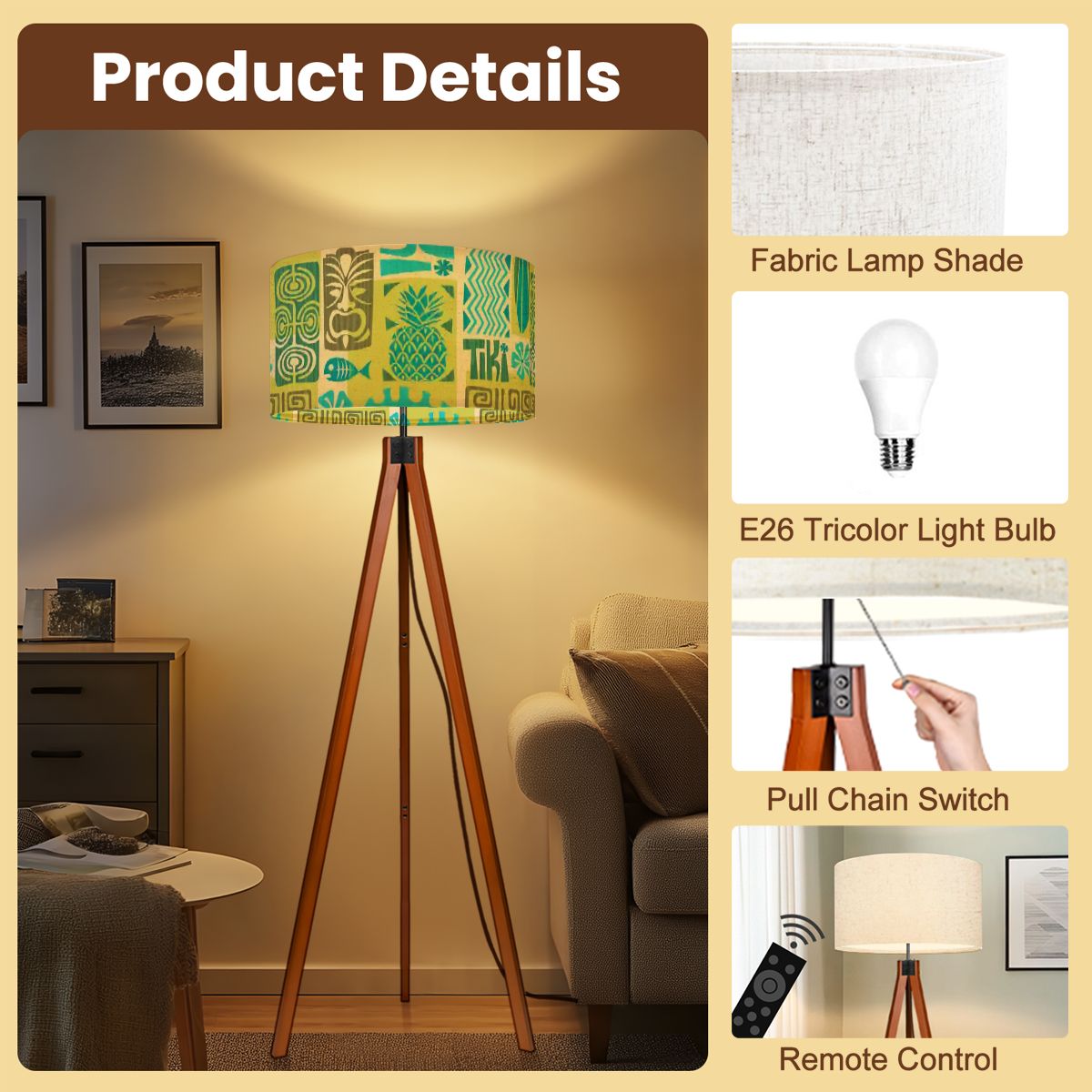 Kate McEnroe New York Retro Tiki Polynesian Tripod Floor Lamp, Mid Century Modern Green Teal Tropical LightingFloor LampsGRC6IIlDC7