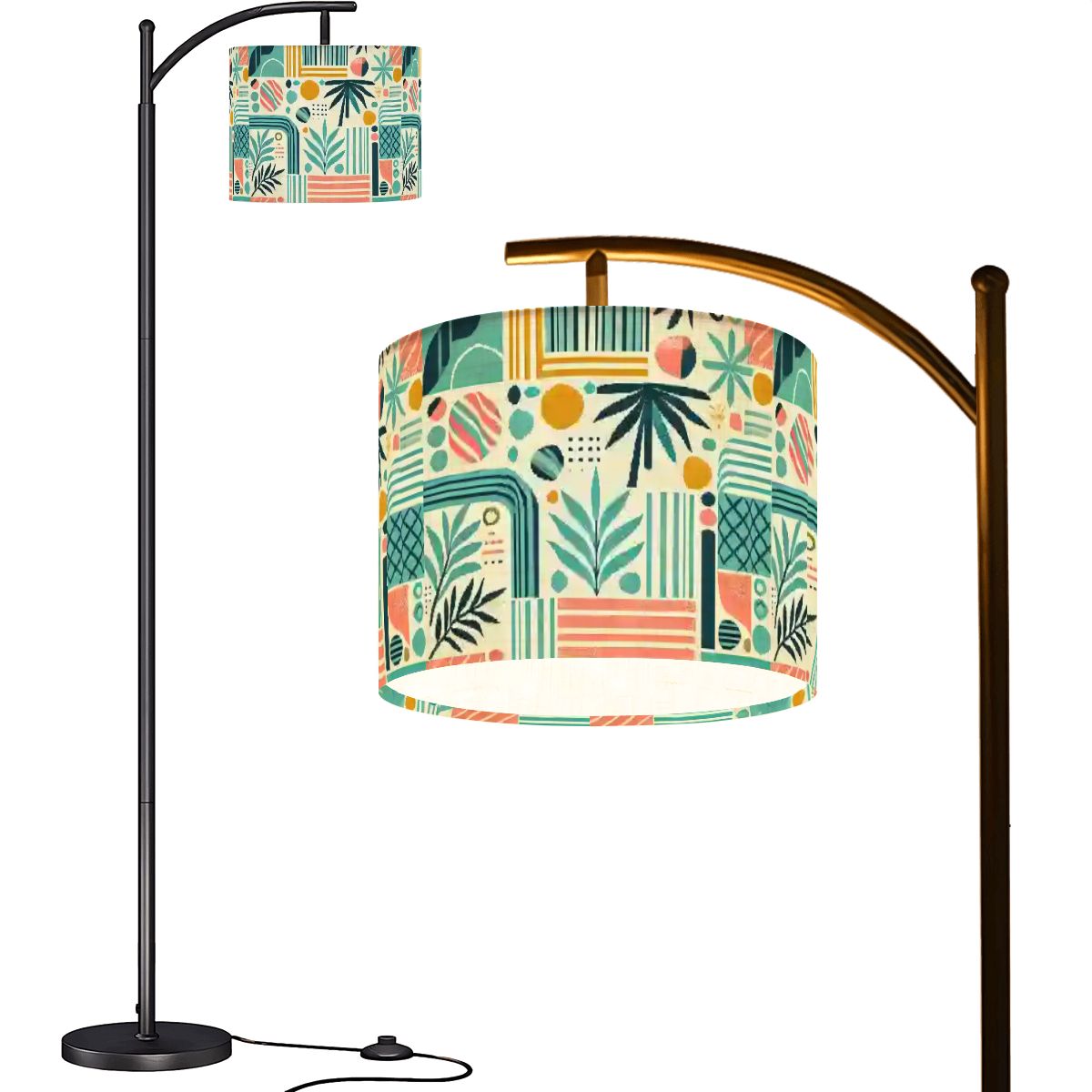 Kate McEnroe New York Retro Tiki Tropical Abstract Mid Century Modern Teal Coral Arc Floor LampArc Floor LampsmQH9yXolEo