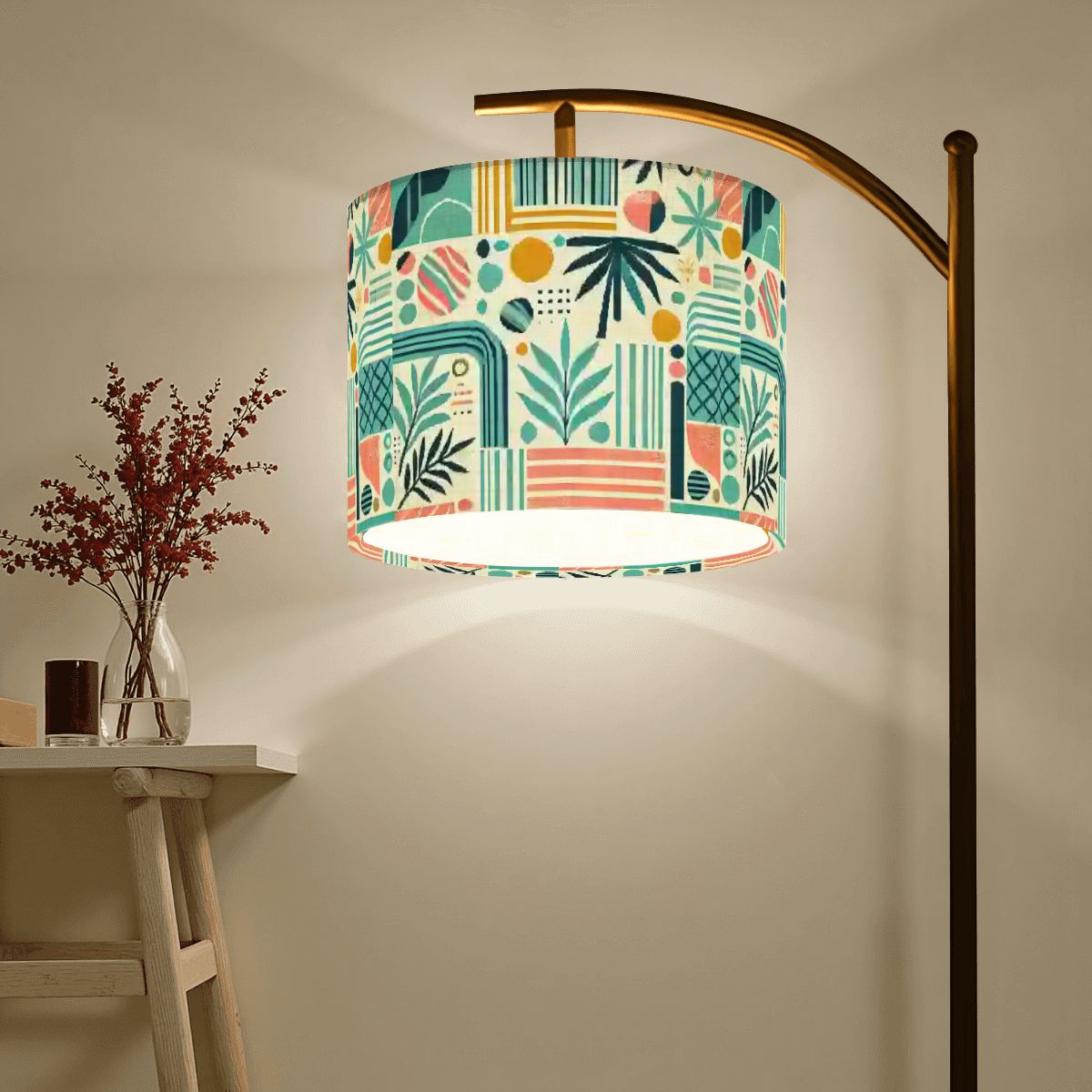 Kate McEnroe New York Retro Tiki Tropical Abstract Mid Century Modern Teal Coral Arc Floor LampArc Floor LampsmQH9yXolEo