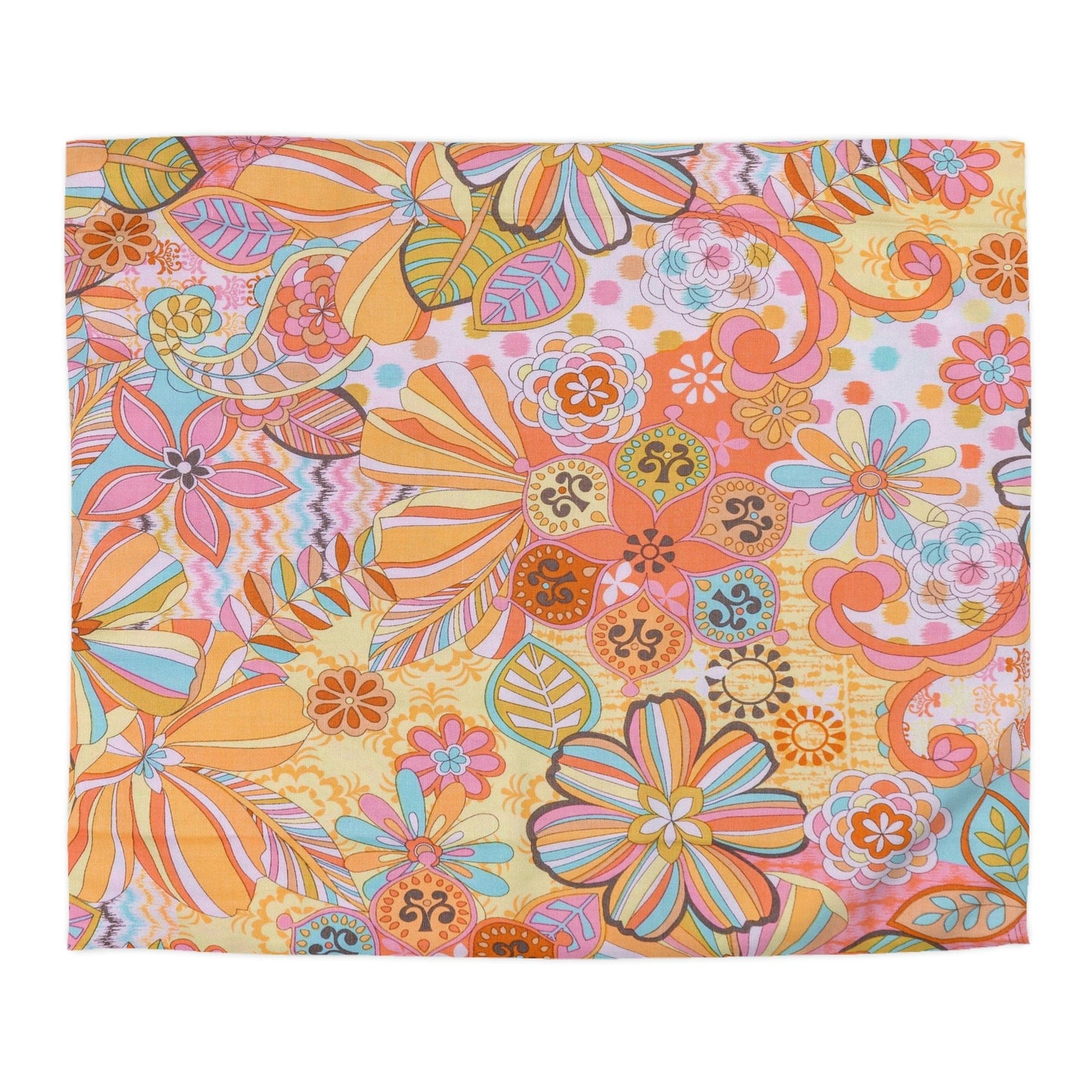 Kate McEnroe New York Retro Trippy Flower Power Duvet Cover, 70s Mid Mod Hippie Chic Floral Bedroom Decor with Groovy Orange, Yellow, and Blue Palette Duvet Covers
