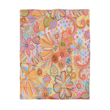 Kate McEnroe New York Retro Trippy Flower Power Duvet Cover, 70s Mid Mod Hippie Chic Floral Bedroom Decor with Groovy Orange, Yellow, and Blue Palette Duvet Covers Twin / Cream 55681781890748316496