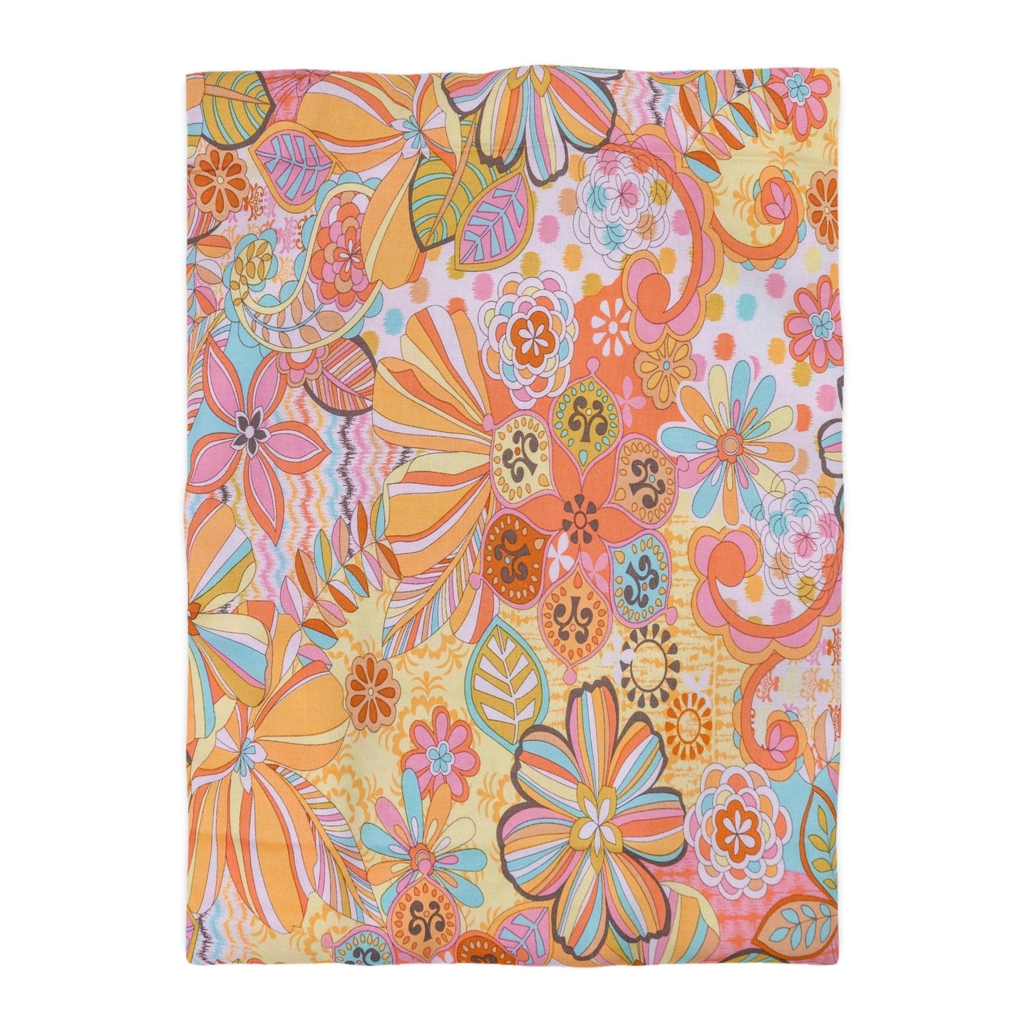 Kate McEnroe New York Retro Trippy Flower Power Duvet Cover, 70s Mid Mod Hippie Chic Floral Bedroom Decor with Groovy Orange, Yellow, and Blue Palette Duvet Covers Twin XL / White 26323424880278798214