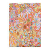 Kate McEnroe New York Retro Trippy Flower Power Duvet Cover, 70s Mid Mod Hippie Chic Floral Bedroom Decor with Groovy Orange, Yellow, and Blue PaletteDuvet Covers10974519780477659185