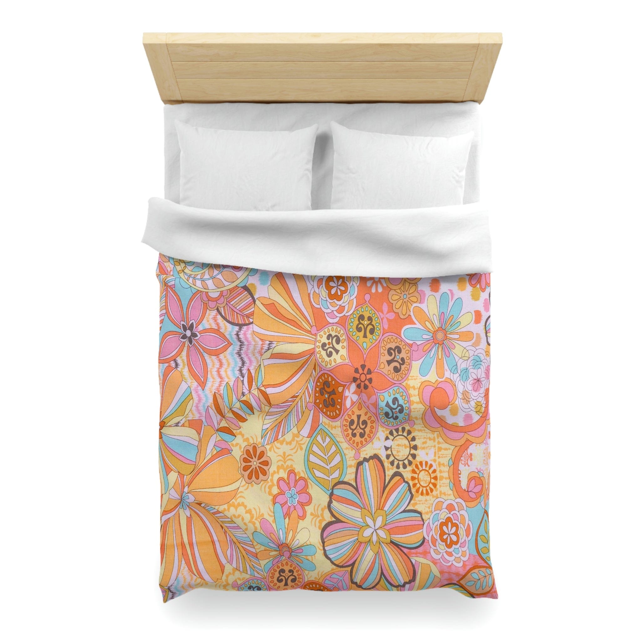Kate McEnroe New York Retro Trippy Flower Power Duvet Cover, 70s Mid Mod Hippie Chic Floral Bedroom Decor with Groovy Orange, Yellow, and Blue PaletteDuvet Covers26323424880278798214