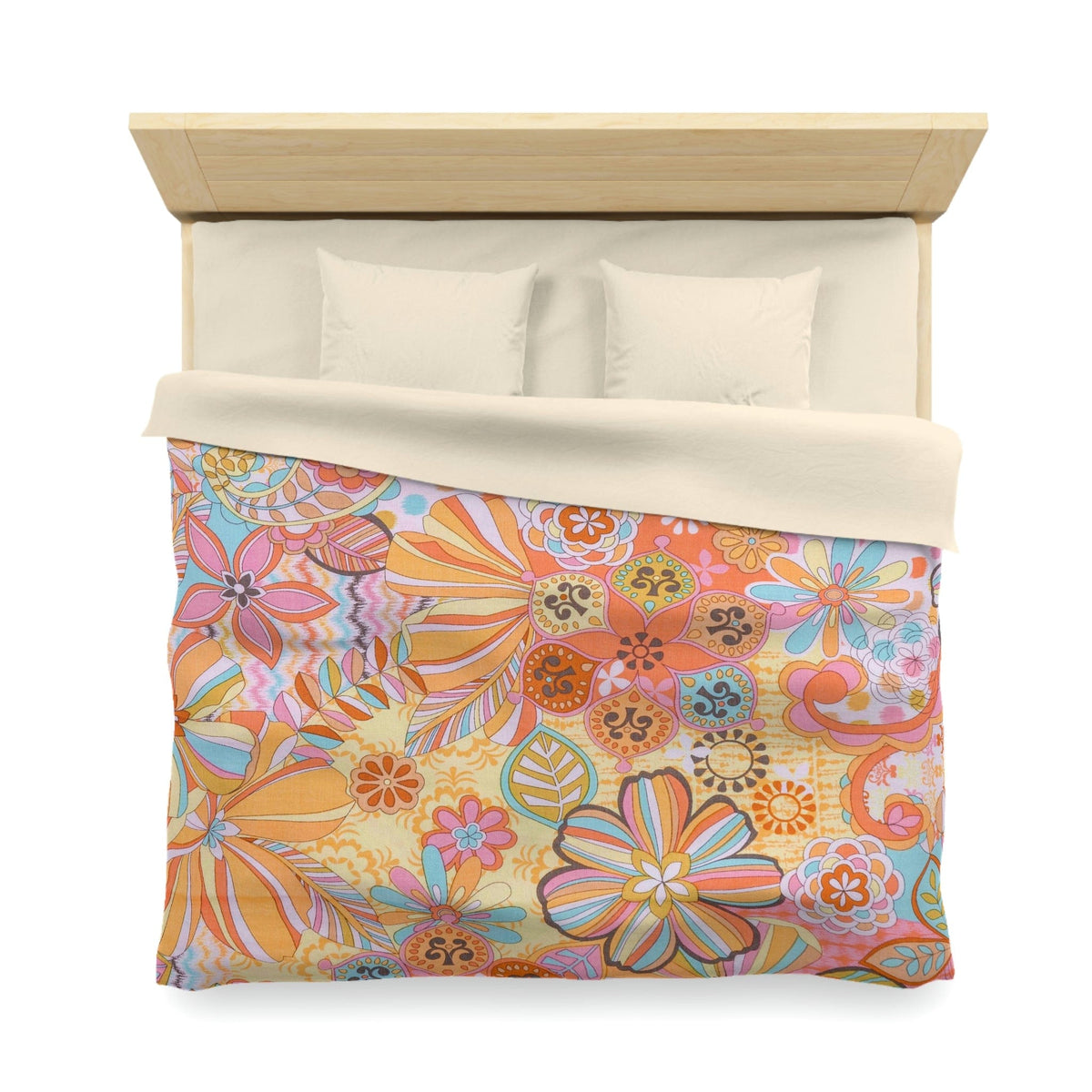 Kate McEnroe New York Retro Trippy Flower Power Duvet Cover, 70s Mid Mod Hippie Chic Floral Bedroom Decor with Groovy Orange, Yellow, and Blue PaletteDuvet Covers29112472222830370817