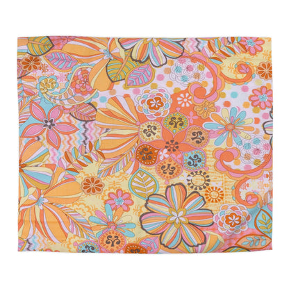 Kate McEnroe New York Retro Trippy Flower Power Duvet Cover, 70s Mid Mod Hippie Chic Floral Bedroom Decor with Groovy Orange, Yellow, and Blue PaletteDuvet Covers29112472222830370817