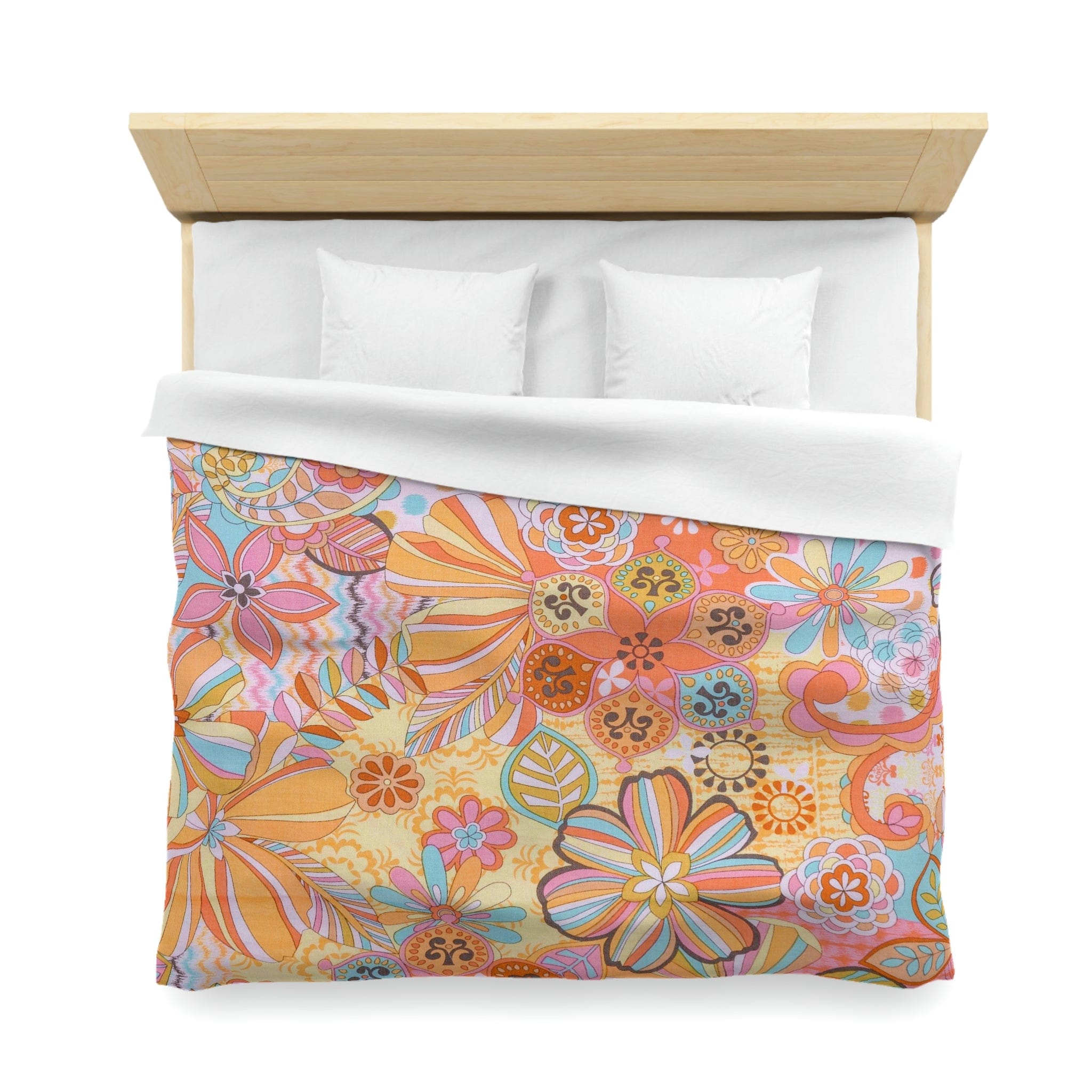 Kate McEnroe New York Retro Trippy Flower Power Duvet Cover, 70s Mid Mod Hippie Chic Floral Bedroom Decor with Groovy Orange, Yellow, and Blue PaletteDuvet Covers40332228668726911553
