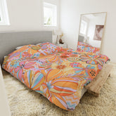 Kate McEnroe New York Retro Trippy Flower Power Duvet Cover, 70s Mid Mod Hippie Chic Floral Bedroom Decor with Groovy Orange, Yellow, and Blue PaletteDuvet Covers40332228668726911553