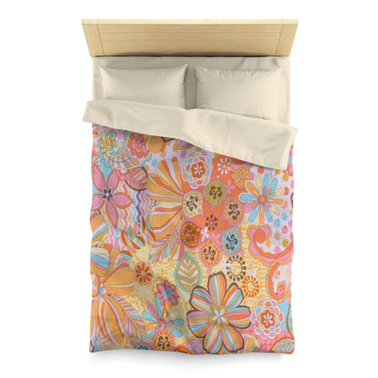 Kate McEnroe New York Retro Trippy Flower Power Duvet Cover, 70s Mid Mod Hippie Chic Floral Bedroom Decor with Groovy Orange, Yellow, and Blue PaletteDuvet Covers55681781890748316496
