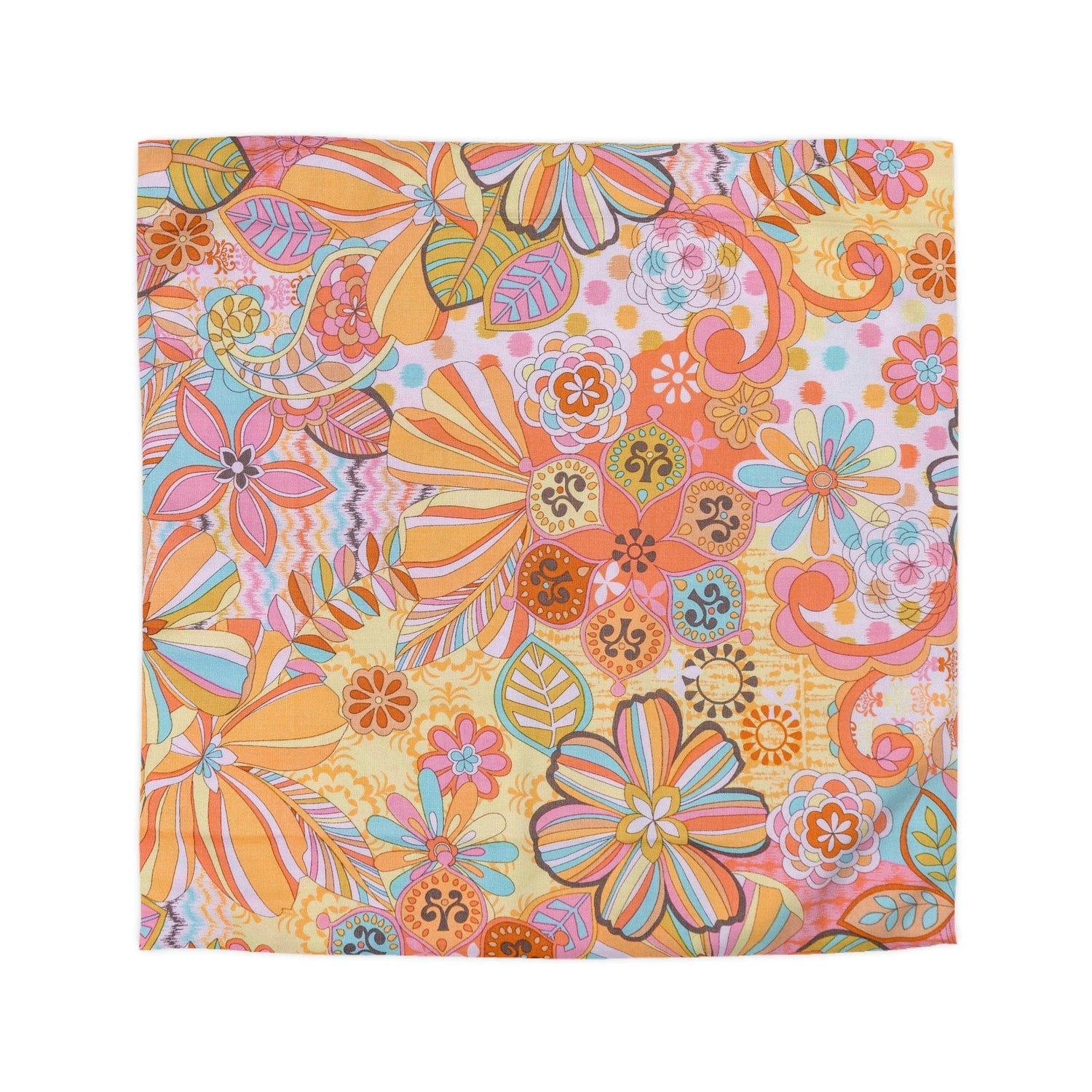 Kate McEnroe New York Retro Trippy Flower Power Duvet Cover, 70s Mid Mod Hippie Chic Floral Bedroom Decor with Groovy Orange, Yellow, and Blue PaletteDuvet Covers84589177089189936786