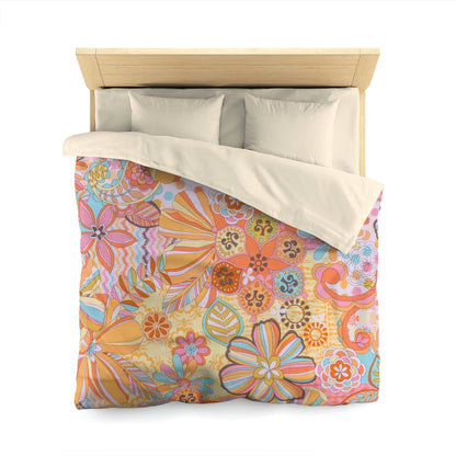 Kate McEnroe New York Retro Trippy Flower Power Duvet Cover, 70s Mid Mod Hippie Chic Floral Bedroom Decor with Groovy Orange, Yellow, and Blue PaletteDuvet Covers84589177089189936786