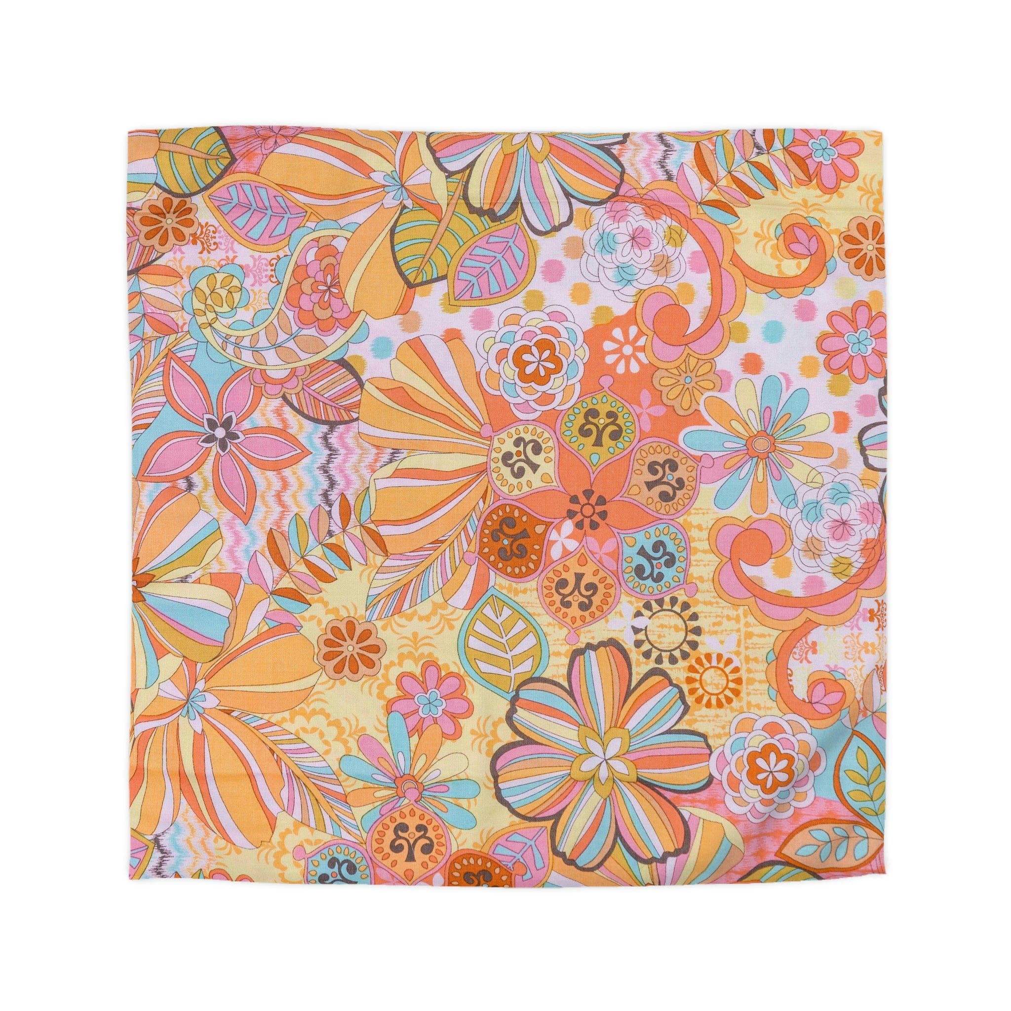 Kate McEnroe New York Retro Trippy Flower Power Duvet Cover, 70s Mid Mod Hippie Chic Floral Bedroom Decor with Groovy Orange, Yellow, and Blue PaletteDuvet Covers94699745414280434805