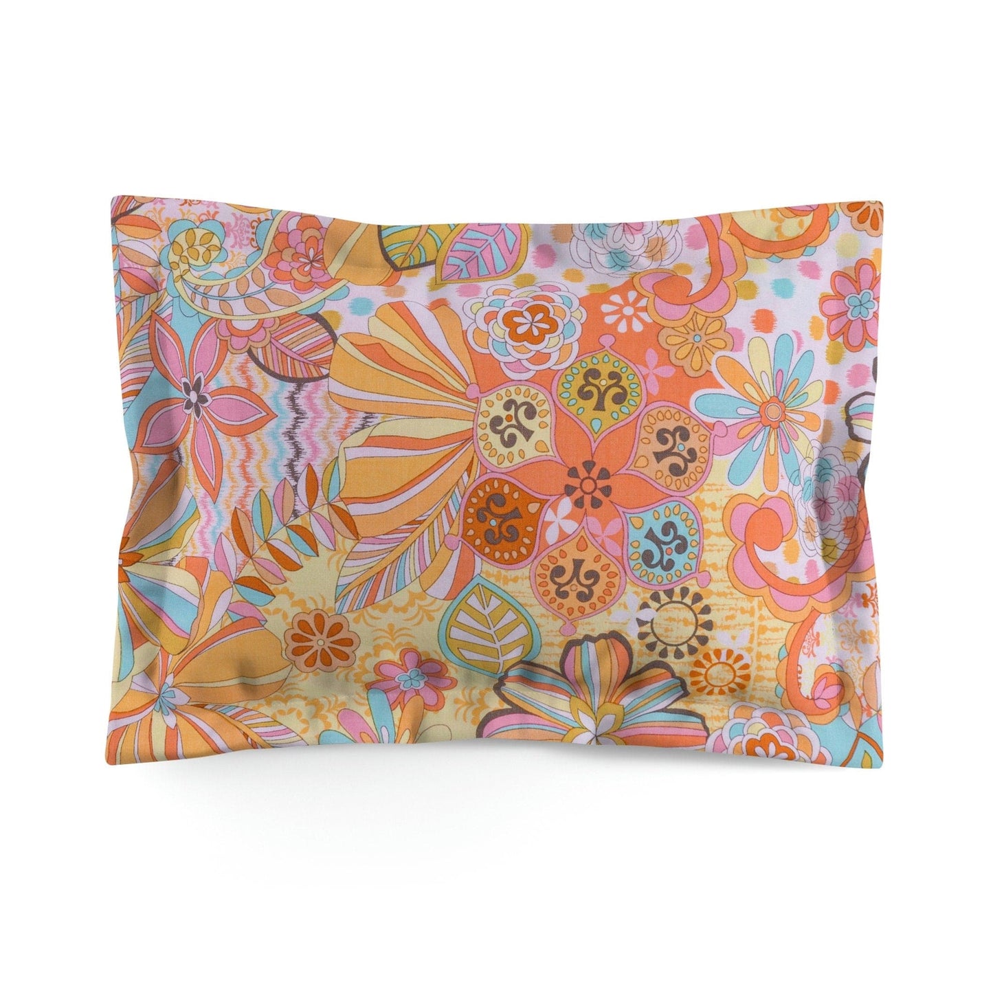 Kate McEnroe New York Retro Trippy Flower Power Pillow Sham, 70s Mid Mod Hippie Chic Floral Bedroom Decor with Groovy Orange, Yellow, and Blue Palette Pillow Shams