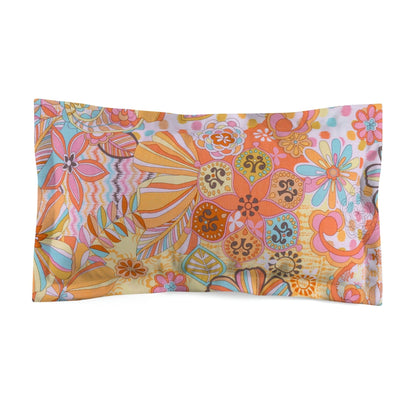 Kate McEnroe New York Retro Trippy Flower Power Pillow Sham, 70s Mid Mod Hippie Chic Floral Bedroom Decor with Groovy Orange, Yellow, and Blue PalettePillow Shams10510698804648143450
