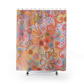 Kate McEnroe New York Retro Trippy Flower Power Shower Curtain, 70s Mid Mod Hippie Chic Floral Bathroom Decor with Groovy Orange, Yellow, and Blue PaletteShower CurtainsSC-PIN-GRV-7X7