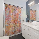 Kate McEnroe New York Retro Trippy Flower Power Shower Curtain, 70s Mid Mod Hippie Chic Floral Bathroom Decor with Groovy Orange, Yellow, and Blue PaletteShower CurtainsSC-PIN-GRV-7X7