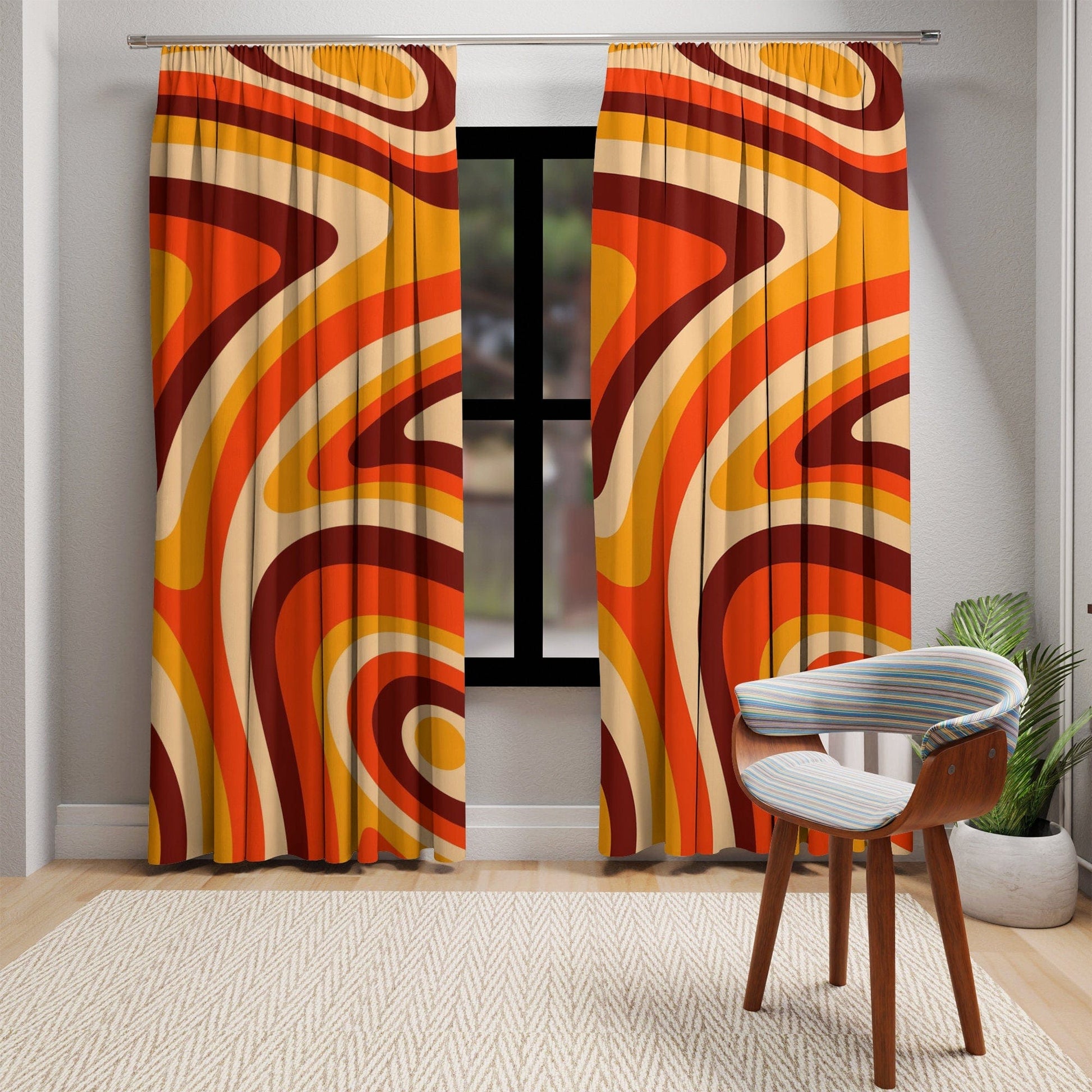 Kate McEnroe New York Retro Trippy Groovy Wavy Psychedelic Blackout Window Curtains Window Curtains