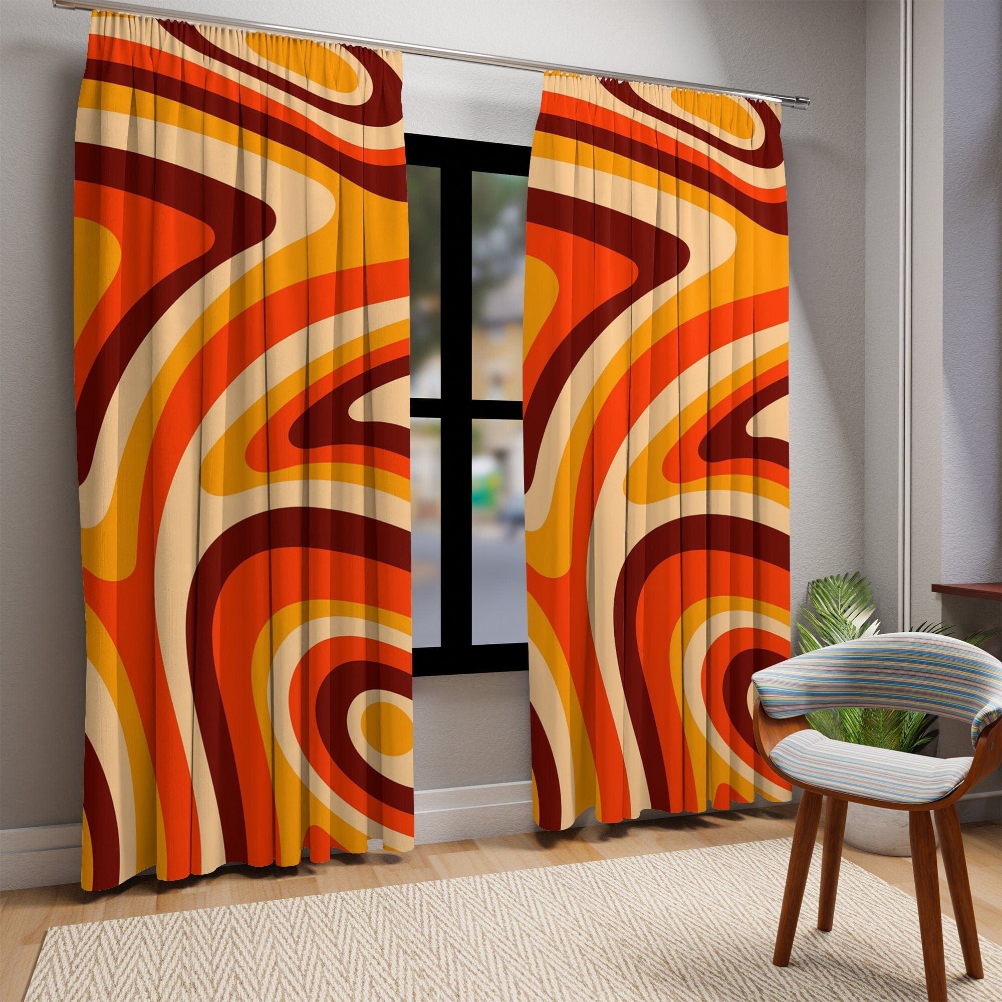 Handmade Skeleton Octopus Windows Curtains, Psychedelic Geometric Pattern Curtains, Boho Red Hippie online Graffiti Window Drape