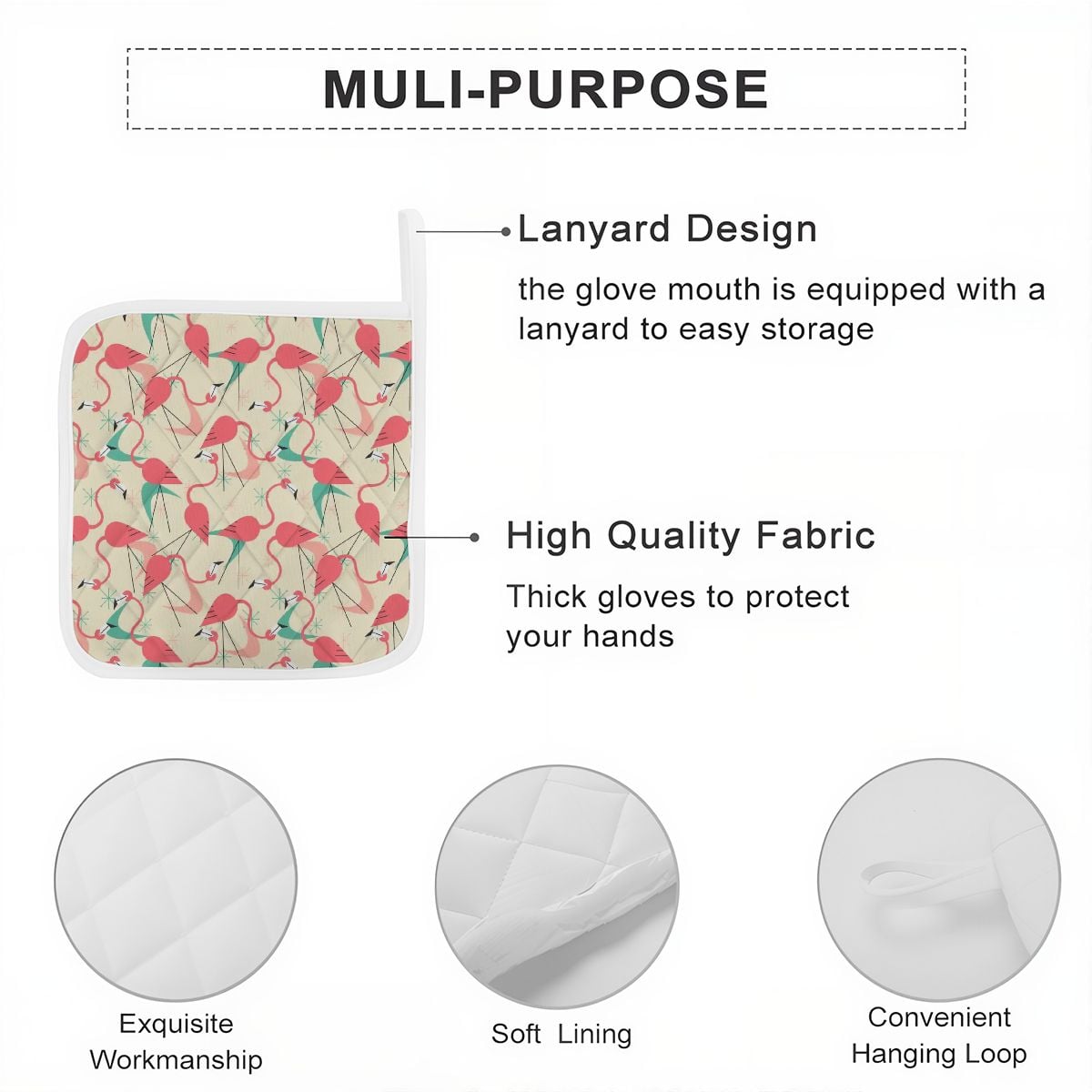 Kate McEnroe New York Retro Tropical Mid Century Modern Flamingo Quilted Pot Holder Setpot holder1ORD8AzctB