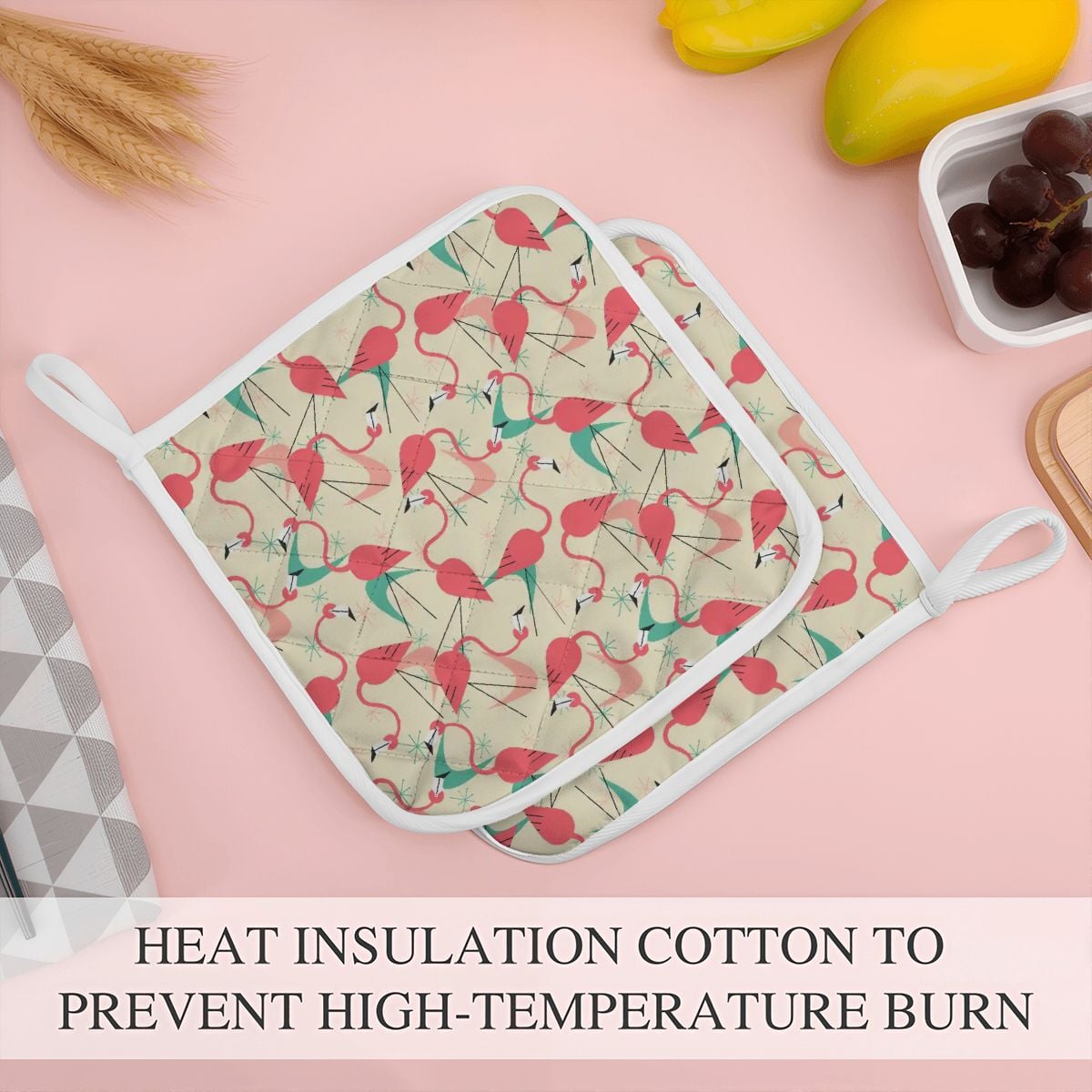 Kate McEnroe New York Retro Tropical Mid Century Modern Flamingo Quilted Pot Holder Setpot holder1ORD8AzctB