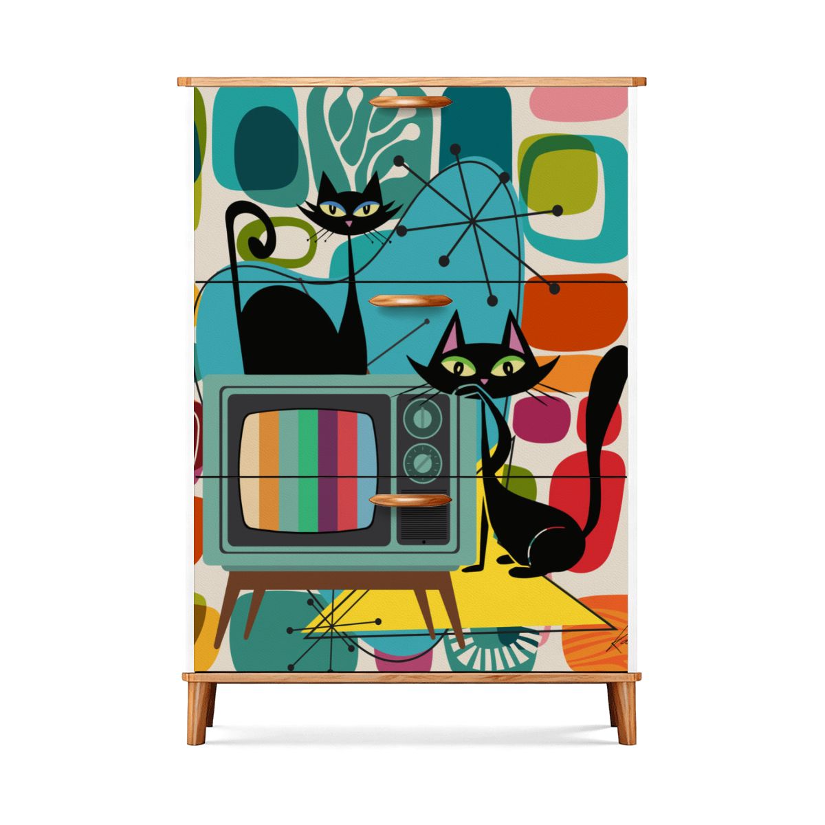Kate McEnroe New York Retro TV Atomic Cat 3-Tier Shoe Cabinet, Mid Century Modern Amoeba Storage Unit, Vintage MCM OrganizerShoe StorageYdbc5CLDxv