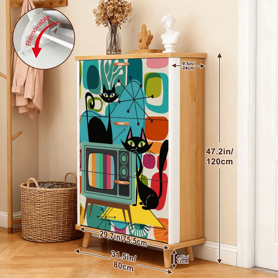 Kate McEnroe New York Retro TV Atomic Cat 3-Tier Shoe Cabinet, Mid Century Modern Amoeba Storage Unit, Vintage MCM OrganizerShoe StorageYdbc5CLDxv