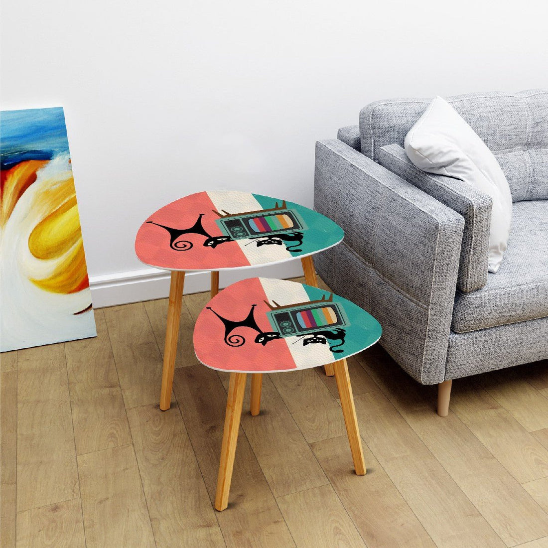 Kate McEnroe New York Retro TV Atomic Cat Nesting Tables, Mid Century Modern Coffee Table Set, MCM FurnitureNesting TablesOJQDPVOEzq