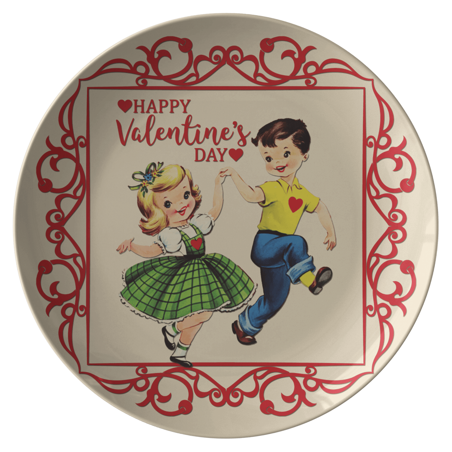 Kate McEnroe New York Retro Valentine Party Dinner Plate, 50s Kitsch Dancing Boy Girl Romantic DinnerwarePlates9820SINGLE