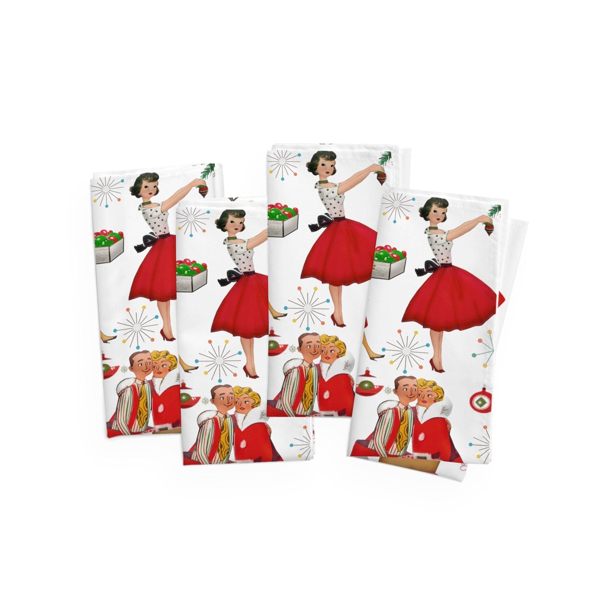Kate McEnroe New York Retro Vintage 1950s Christmas Cloth Dinner Napkins, Mid Century Modern Retro Women, Ladies, Housewives Holiday Table Linens - 123081223Napkins24972150071818896176