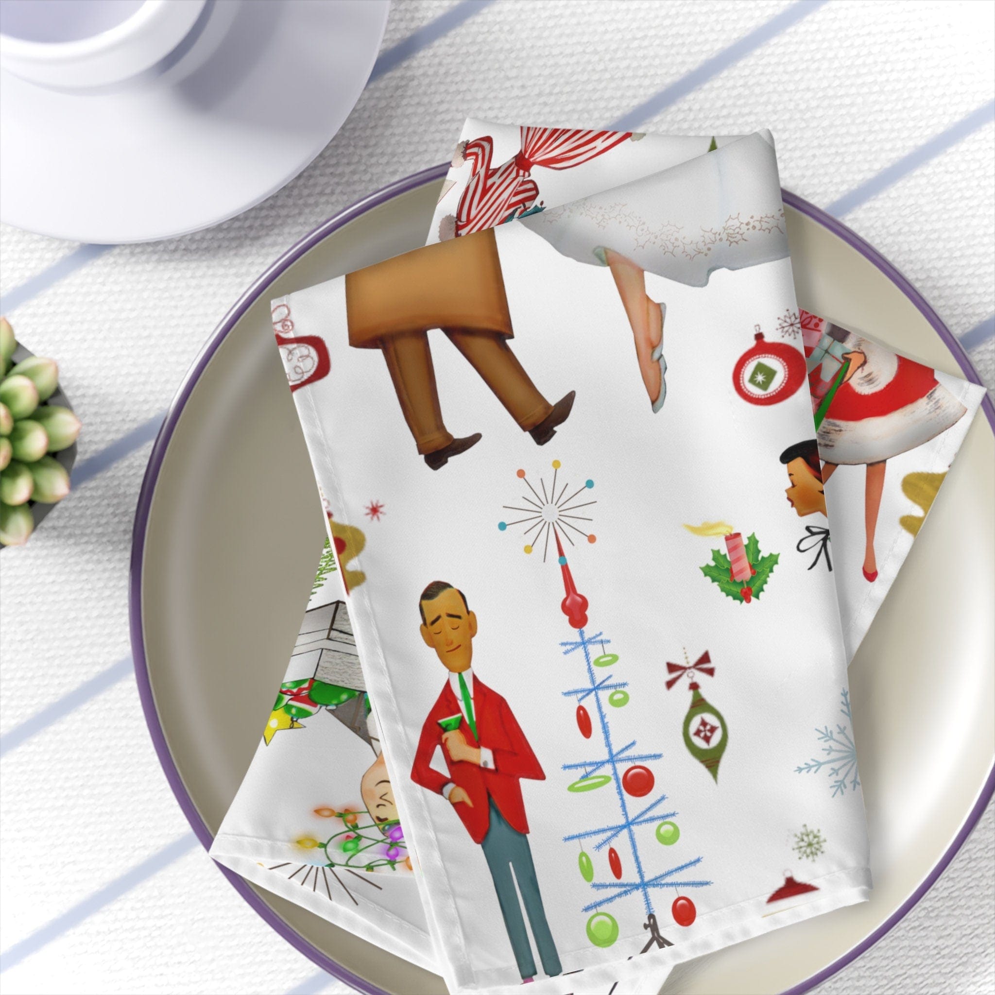 Kate McEnroe New York Retro Vintage 1950s Christmas Cloth Dinner Napkins, Mid Century Modern Retro Women, Ladies, Housewives Holiday Table Linens - 123081223Napkins24972150071818896176