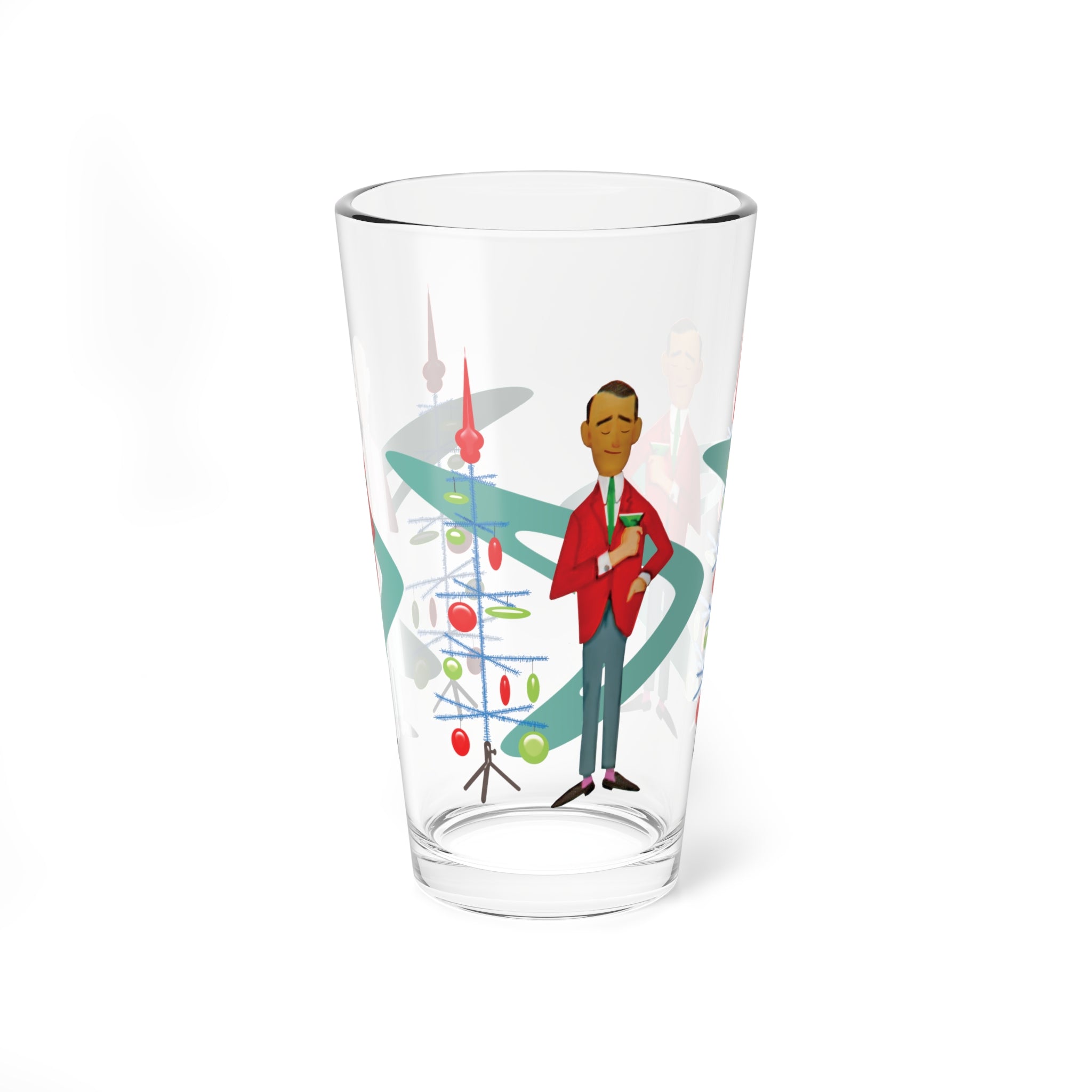 Kate McEnroe New York Retro Vintage 1950s Kitsch Christmas Card Art Pint Glass, MCM Holiday Party Barware, Mid Century Modern Atomic Starburst Cocktail ShakerPint Glasses23100141581726664298