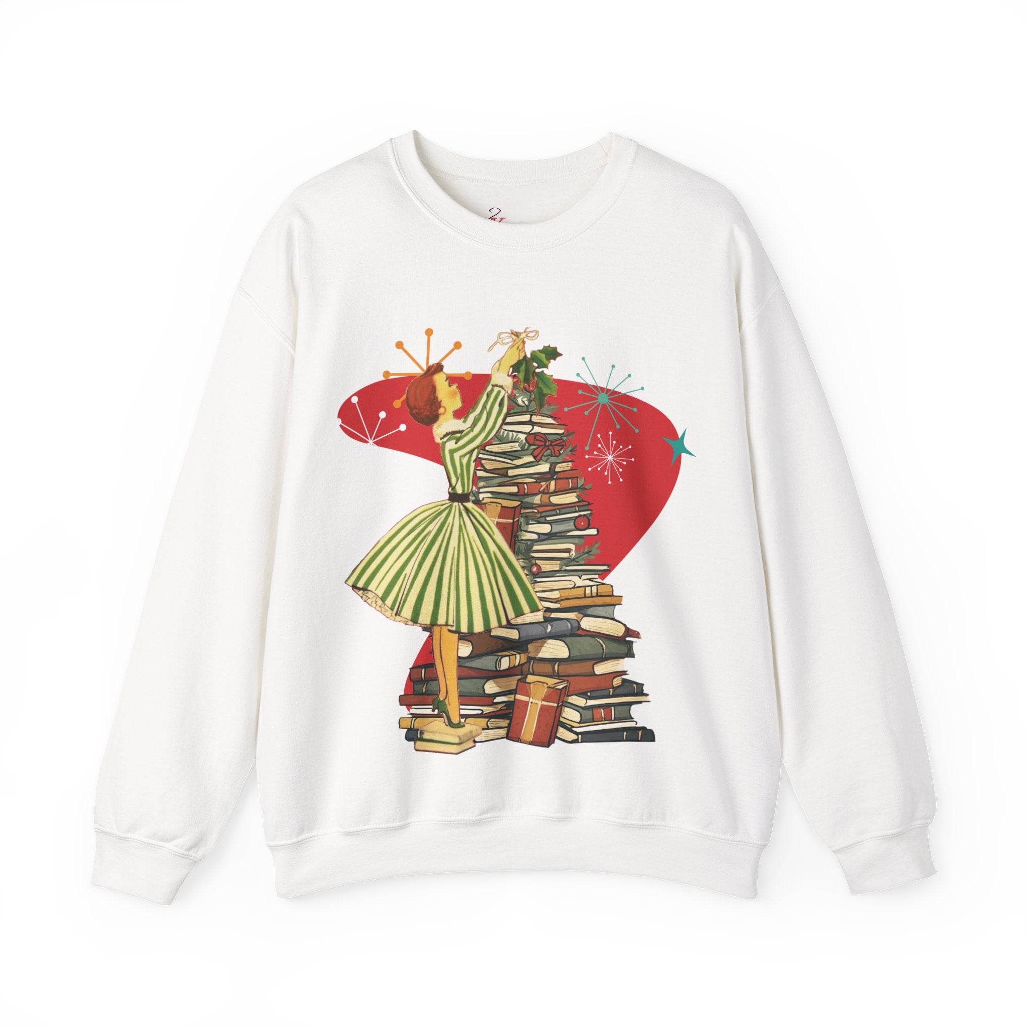 Kate McEnroe New York Retro Vintage 50s Book Lover Sweatshirt, Atomic Age Holiday CrewneckSweatshirts10196251041085234354