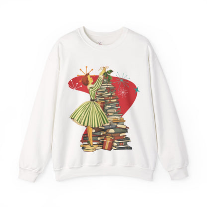Kate McEnroe New York Retro Vintage 50s Book Lover Sweatshirt, Atomic Age Holiday CrewneckSweatshirts10196251041085234354