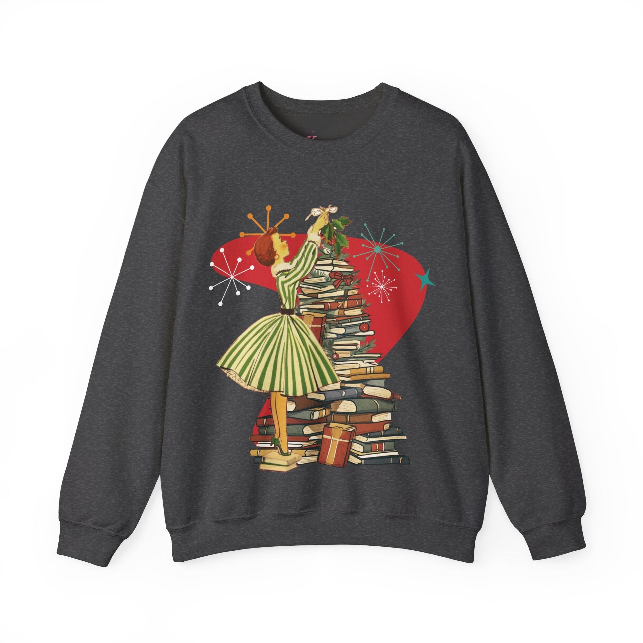 Kate McEnroe New York Retro Vintage 50s Book Lover Sweatshirt, Atomic Age Holiday CrewneckSweatshirts33866735843668305181