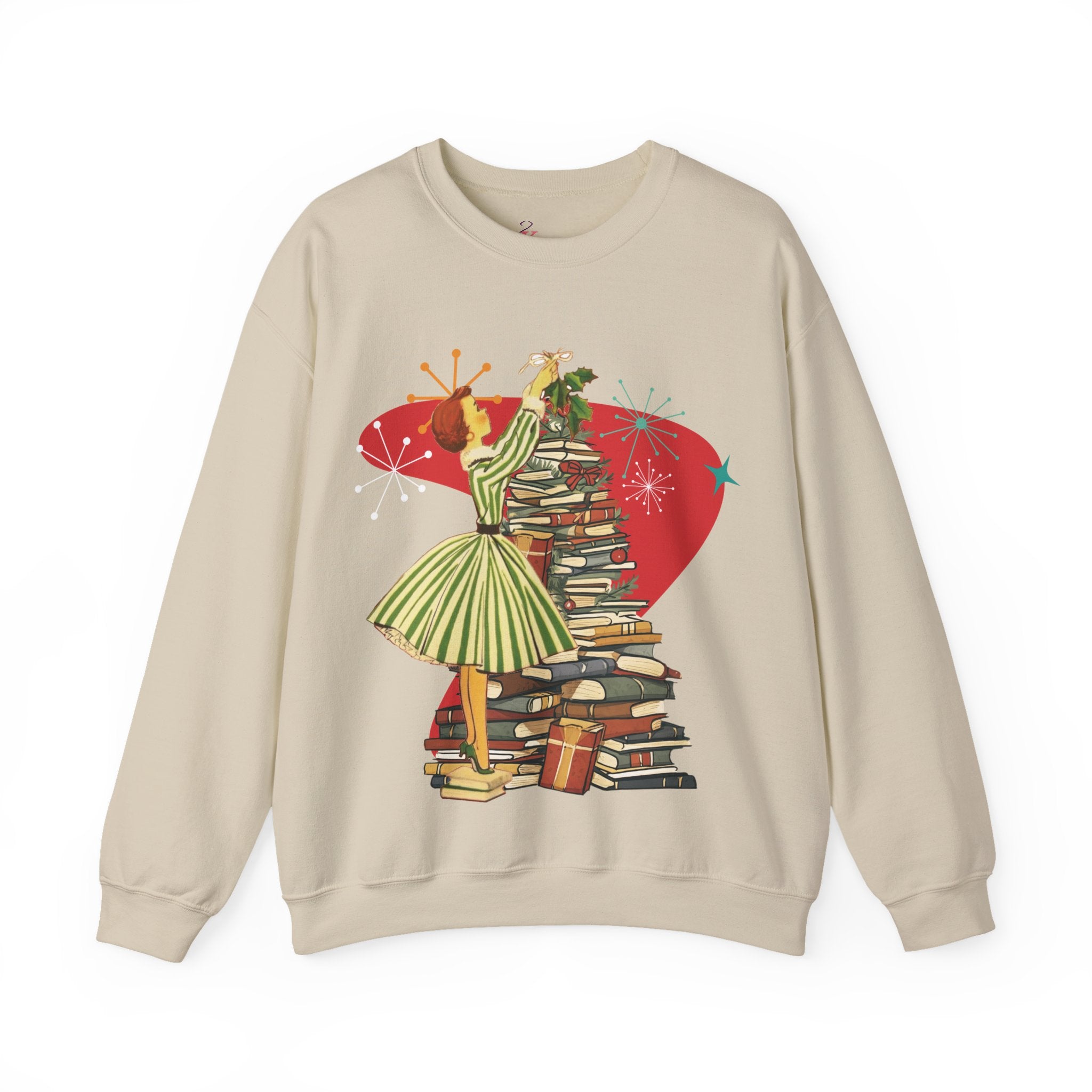 Kate McEnroe New York Retro Vintage 50s Book Lover Sweatshirt, Atomic Age Holiday CrewneckSweatshirts34954609677118967887