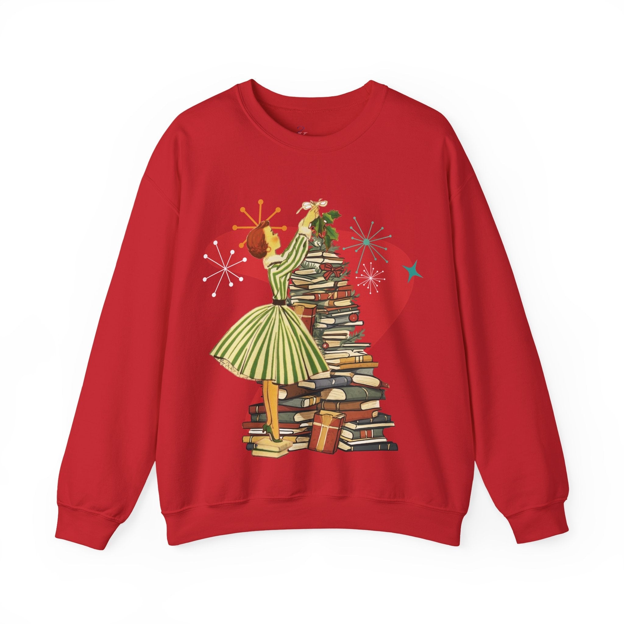 Kate McEnroe New York Retro Vintage 50s Book Lover Sweatshirt, Atomic Age Holiday CrewneckSweatshirts53750170560392589931