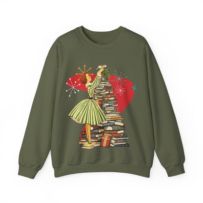 Kate McEnroe New York Retro Vintage 50s Book Lover Sweatshirt, Atomic Age Holiday CrewneckSweatshirts75775501677502206200