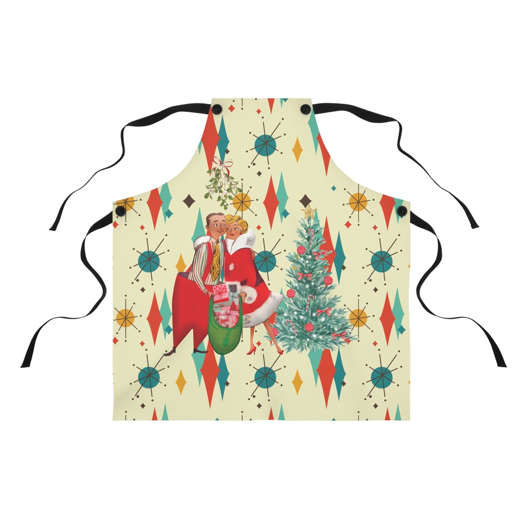 Kate McEnroe New York Retro Vintage 50s Christmas Card Art Apron, Franciscan Diamond Starburst, Mid Century Modern Holiday Cooking Wear, Chef GiftsAprons17288105394928822694
