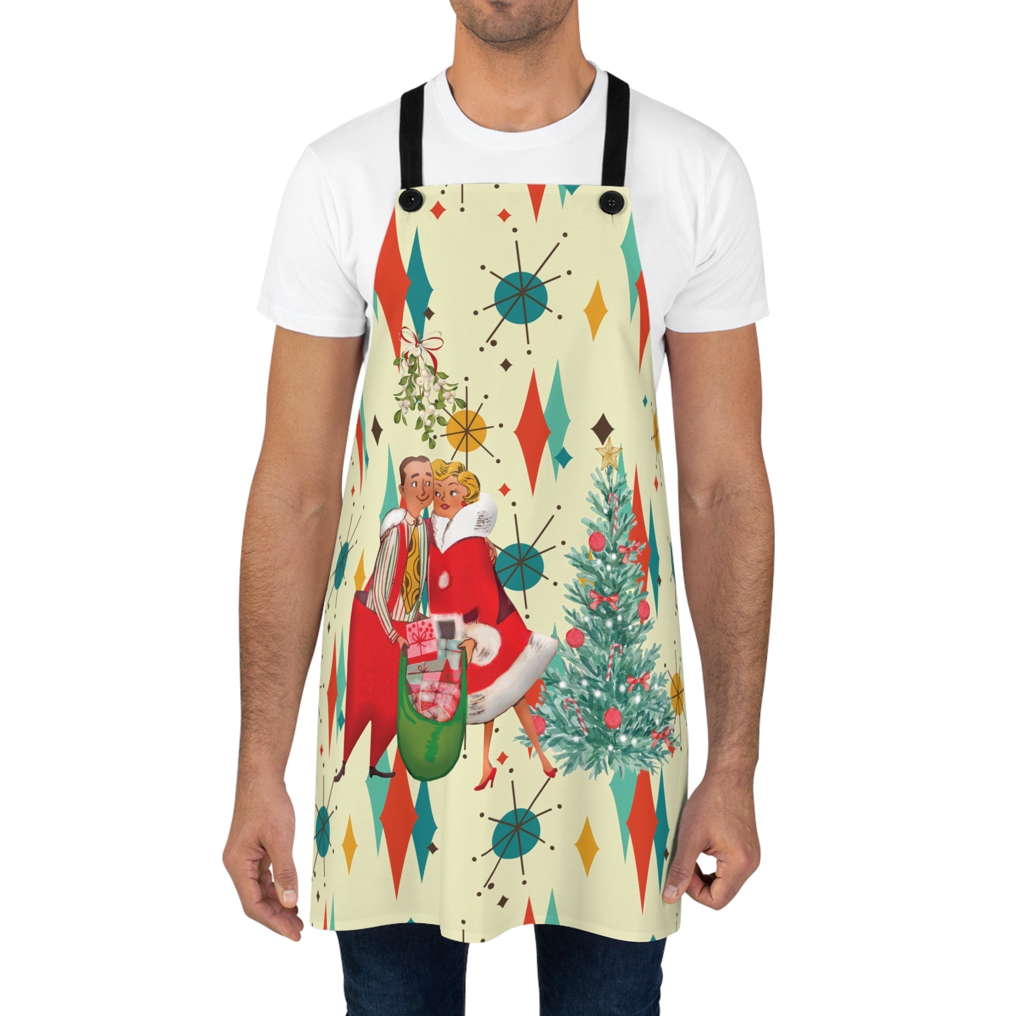 Kate McEnroe New York Retro Vintage 50s Christmas Card Art Apron, Franciscan Diamond Starburst, Mid Century Modern Holiday Cooking Wear, Chef GiftsAprons17288105394928822694