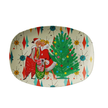 Kate McEnroe New York Retro Vintage 50s Christmas Platter Mid Century Modern Starburst Holiday Couple DinnerwareServing PlattersR50S-XMAS-PLT