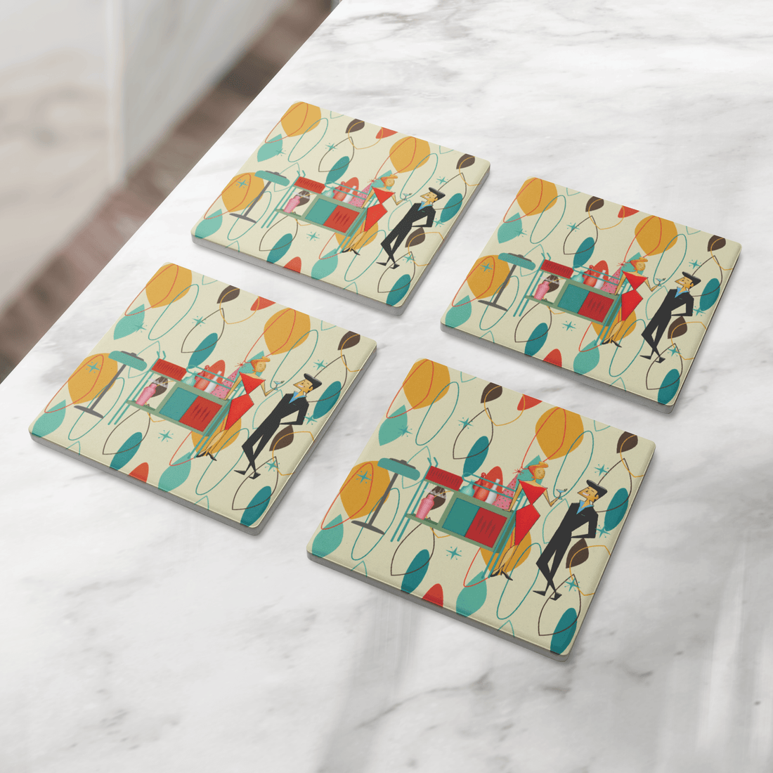 Kate McEnroe New York Retro Vintage 50s Cocktail Coasters, Mid Century Modern Kitsch BarwareCoasters7021