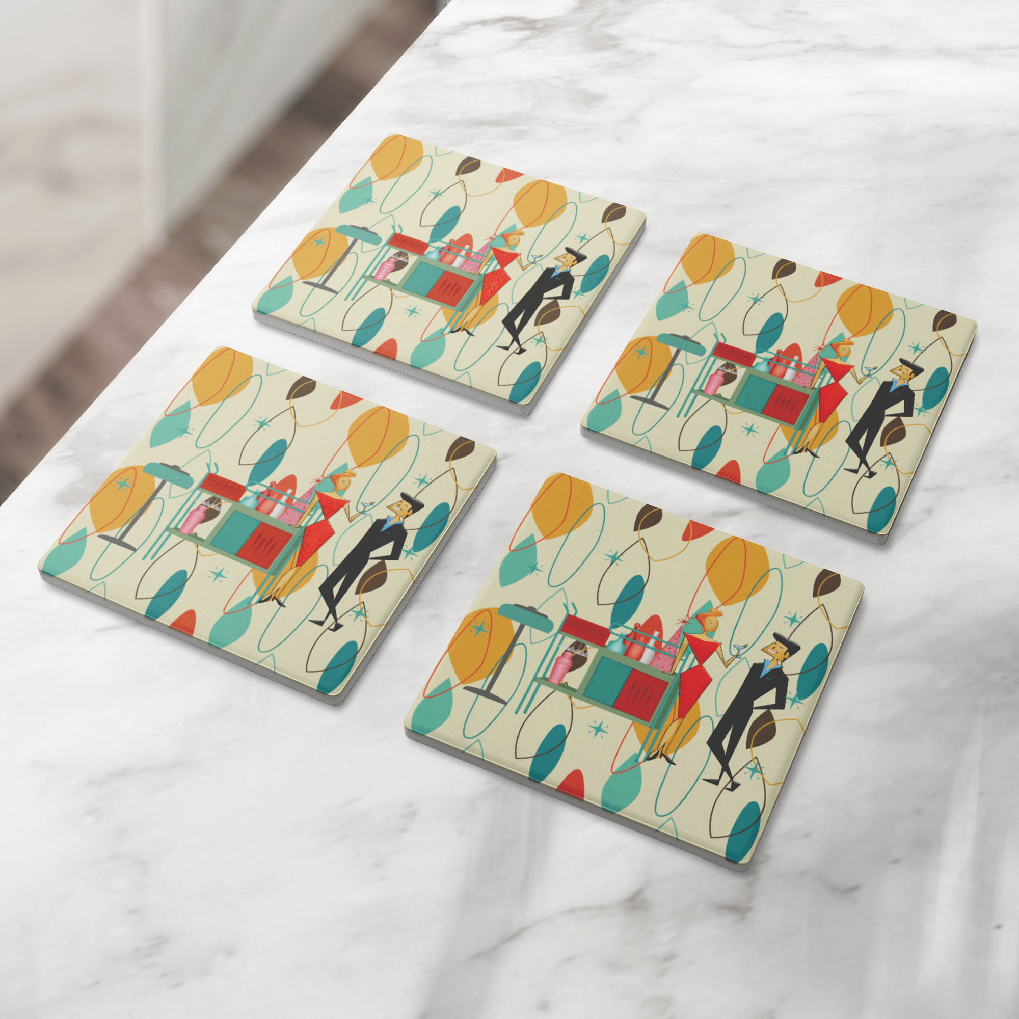 Kate McEnroe New York Retro Vintage 50s Cocktail Coasters, Mid Century Modern Kitsch BarwareCoasters7021