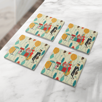 Kate McEnroe New York Retro Vintage 50s Cocktail Coasters, Mid Century Modern Kitsch BarwareCoasters7021
