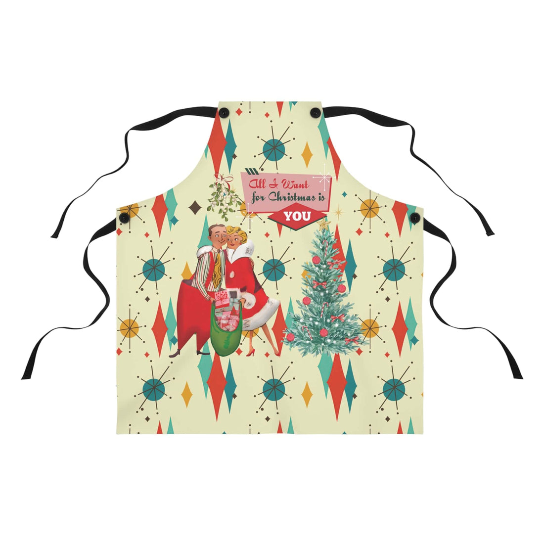 Kate McEnroe New York Retro Vintage 50s Franciscan Diamond Starburst Kitsch Christmas Card Art Apron, Mid Century Modern Holiday Cooking Wear, Chef GiftsAprons28246122449252259273