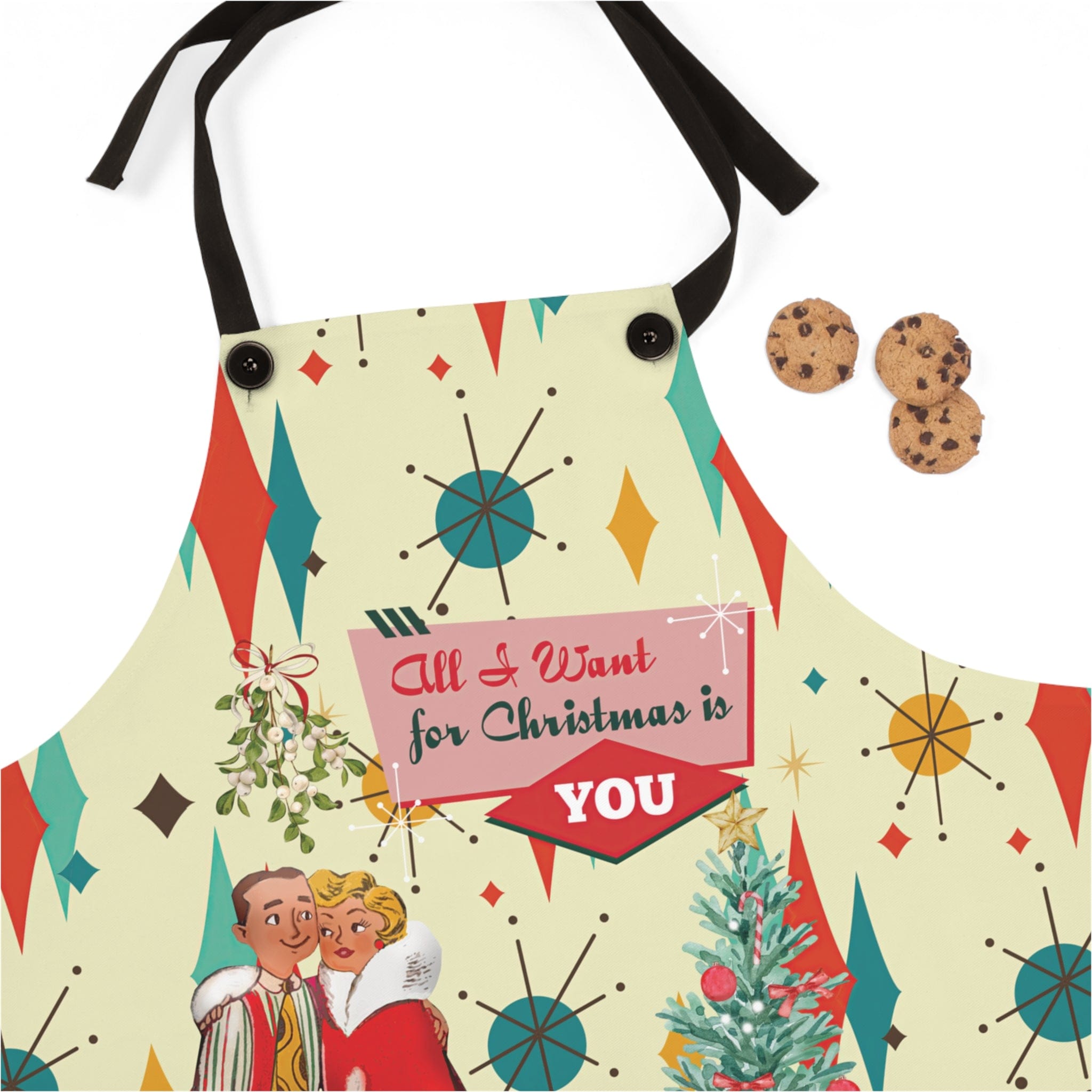 Kate McEnroe New York Retro Vintage 50s Franciscan Diamond Starburst Kitsch Christmas Card Art Apron, Mid Century Modern Holiday Cooking Wear, Chef GiftsAprons28246122449252259273