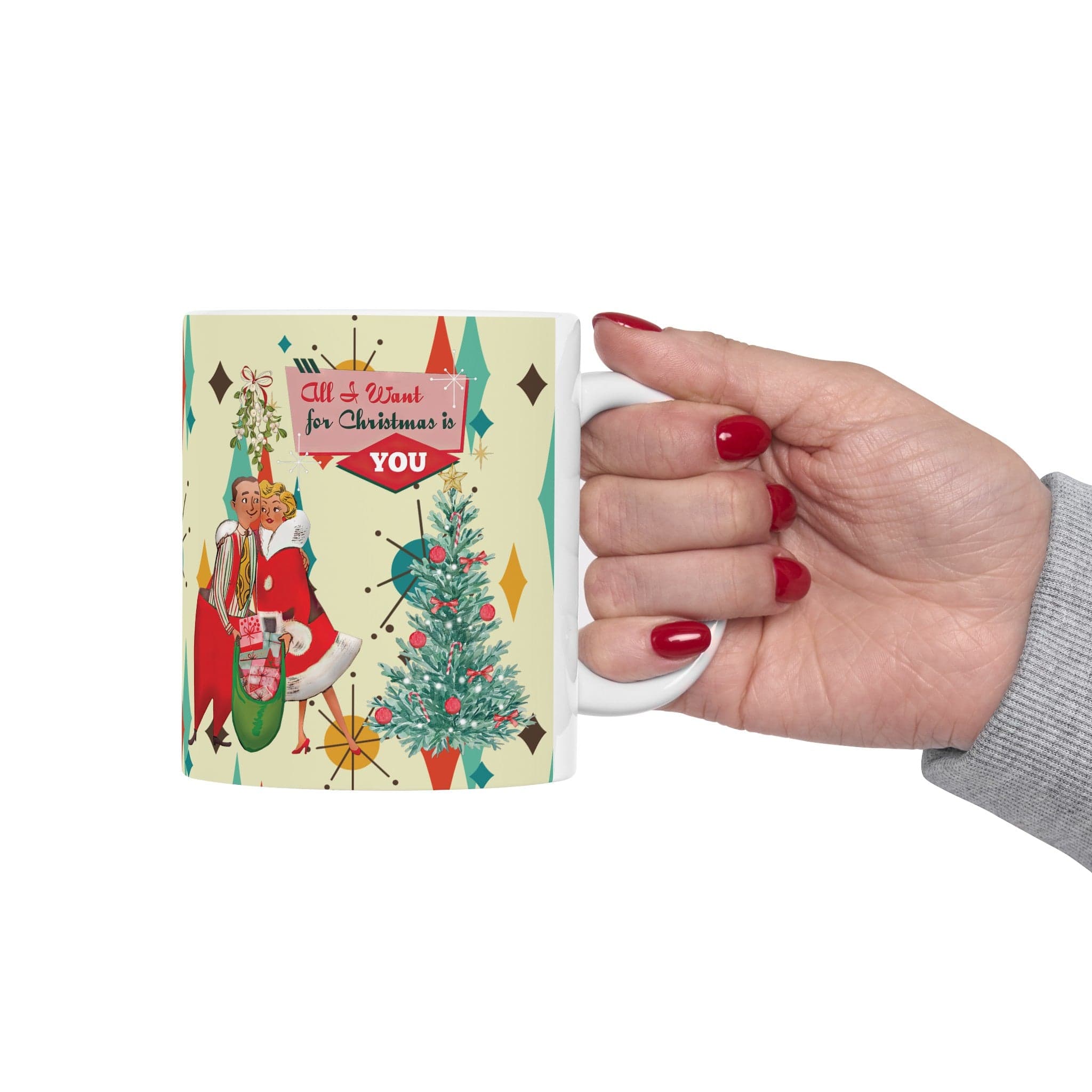 Kate McEnroe New York Retro Vintage 50s Franciscan Diamond Starburst Kitsch Christmas Card Art Coffee MugMugs18967400447637218484