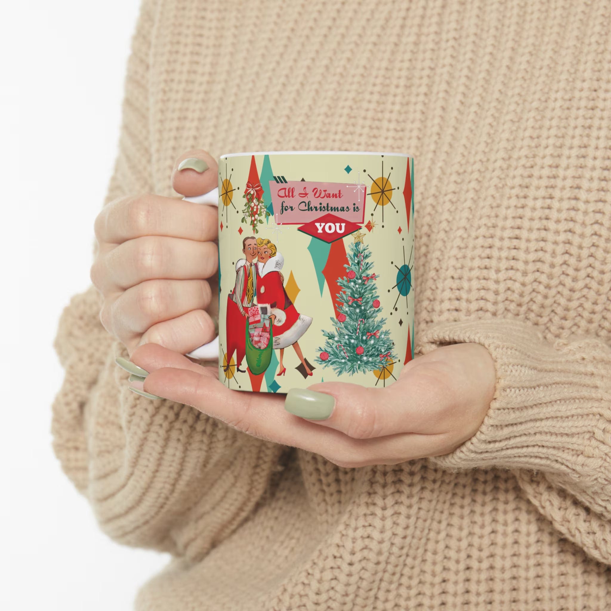 Kate McEnroe New York Retro Vintage 50s Franciscan Diamond Starburst Kitsch Christmas Card Art Coffee MugMugs18967400447637218484