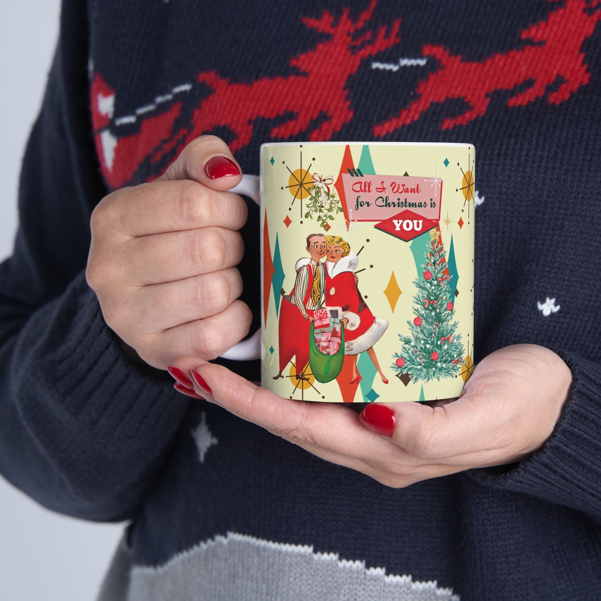 Kate McEnroe New York Retro Vintage 50s Franciscan Diamond Starburst Kitsch Christmas Card Art Coffee MugMugs18967400447637218484