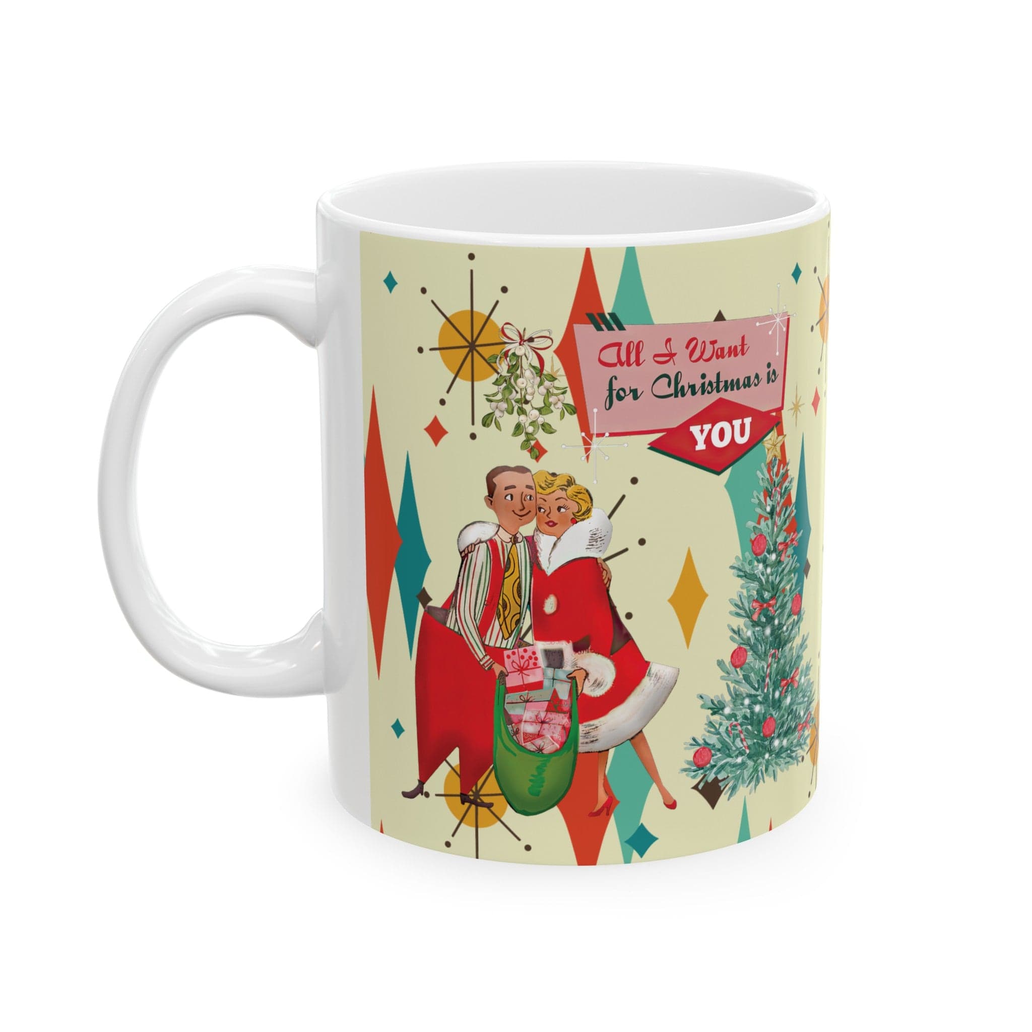 Kate McEnroe New York Retro Vintage 50s Franciscan Diamond Starburst Kitsch Christmas Card Art Coffee MugMugs18967400447637218484