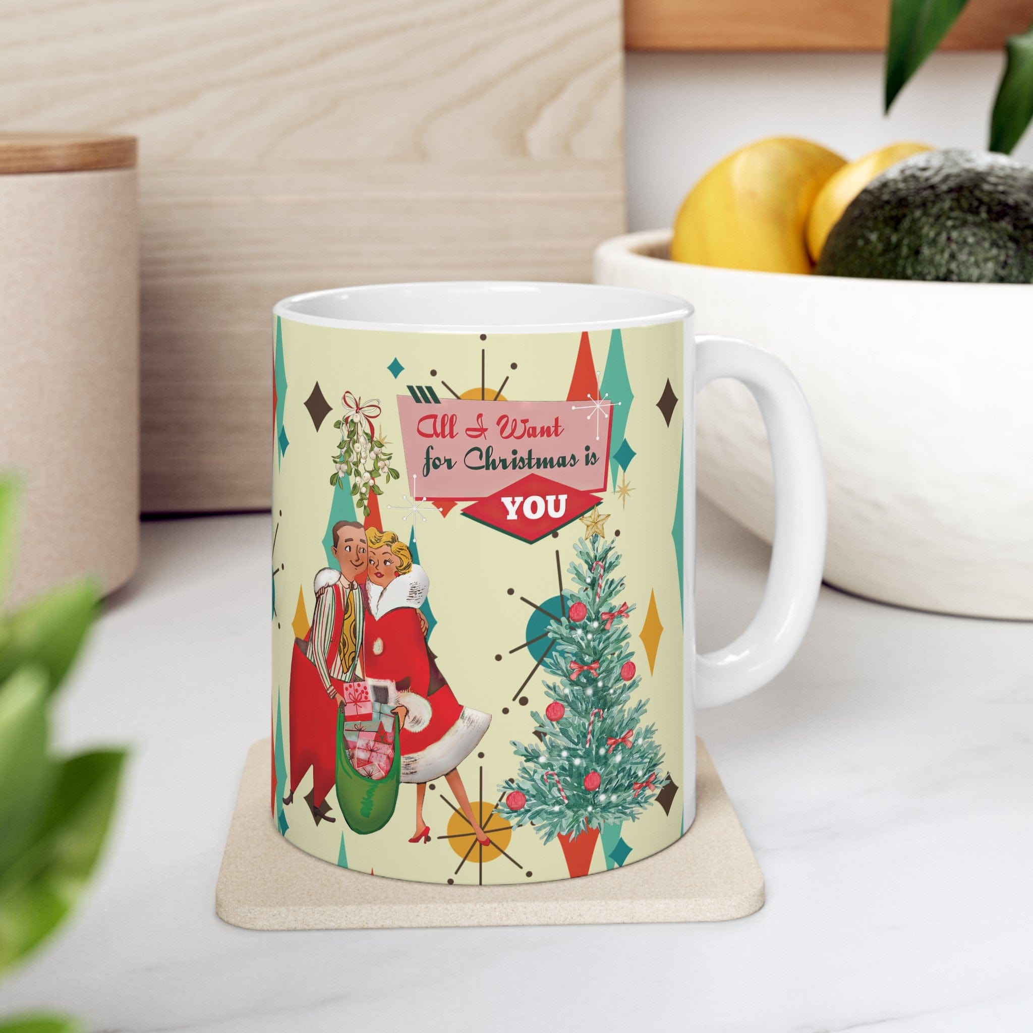 Kate McEnroe New York Retro Vintage 50s Franciscan Diamond Starburst Kitsch Christmas Card Art Coffee MugMugs18967400447637218484